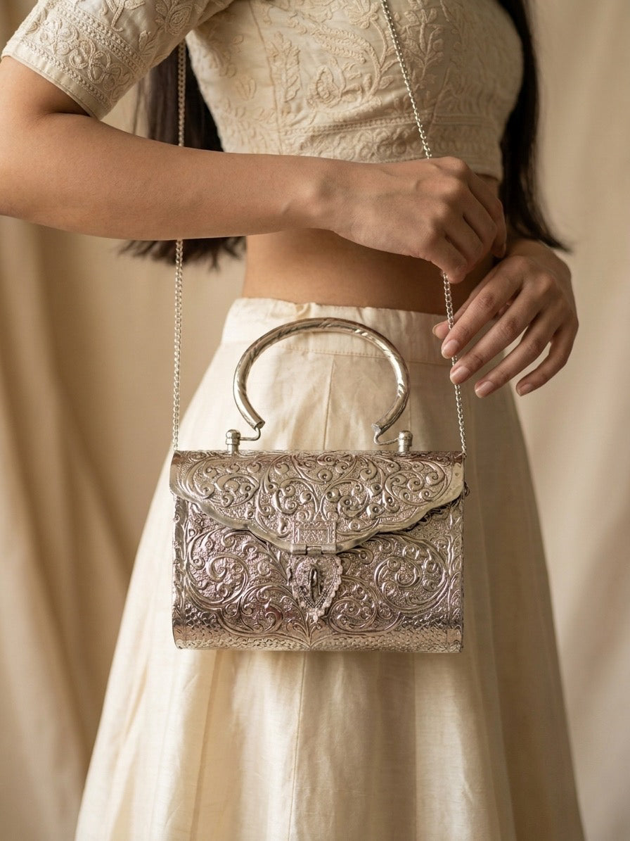 MEERA-Brass Slig Clutch Bag