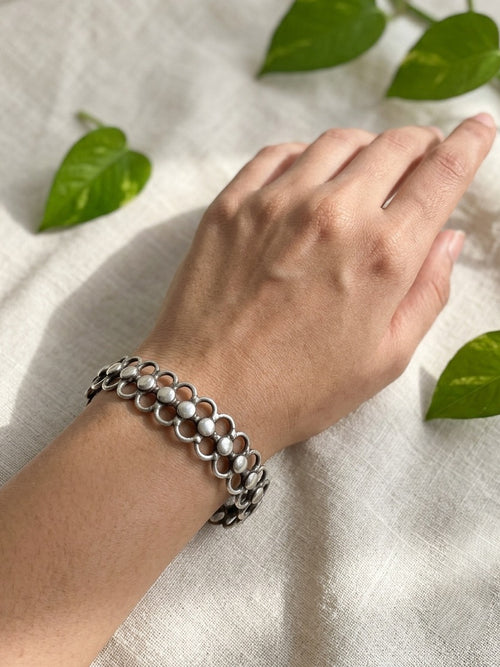 AROHI - Brass Light Weight Kada With Silver Plating Plain Dots