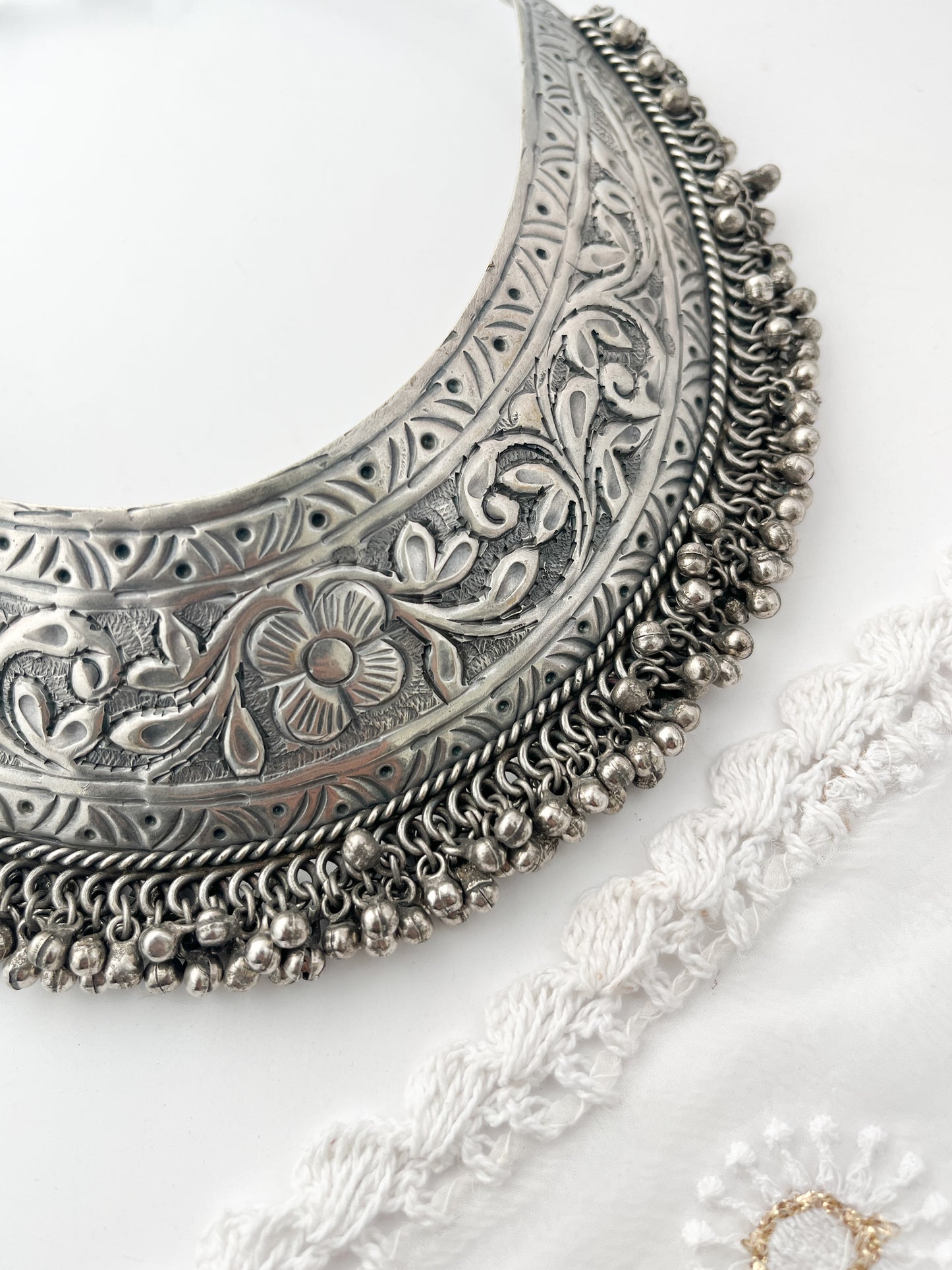 MEERA - Brass With Silver Plating Intricate Ghungroo Hasli