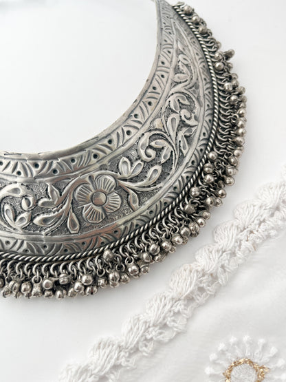 MEERA - Brass With Silver Plating Intricate Ghungroo Hasli