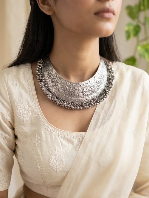 MEERA - Brass With Silver Plating Intricate Ghungroo Hasli