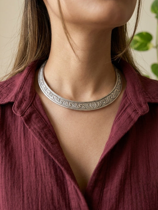 ROOP- Brass With Silver Plating Intricate Hasli