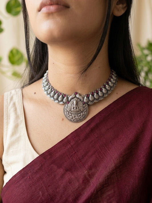 DHANALAKSHMI- Brass With Silver Plating Neckpiece