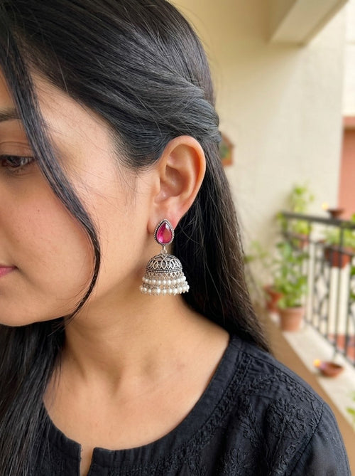 NIYATI- Brass Jhumka With Monalisa Stones Ruby