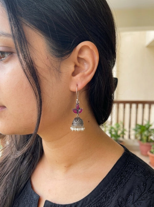 KANISHKA - Light Weight Brass Jhumka With Monalisa Stones Ruby