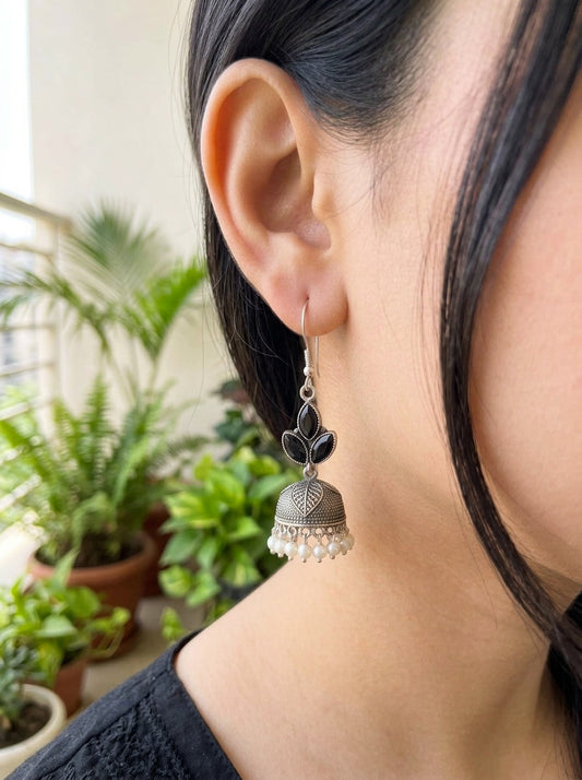 KANISHKA - Light Weight Brass Jhumka With Monalisa Stones Black