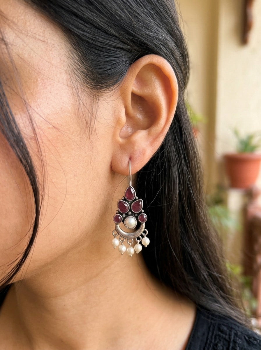 AHANA- Brass Dangler With Monalisa Stone Pink