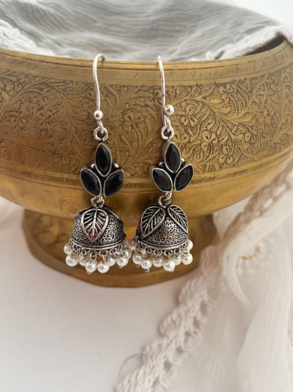 KANISHKA - Light Weight Brass Jhumka With Monalisa Stones Black