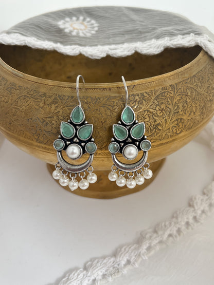 AHANA- Brass Dangler With Monalisa Stone Sea Green