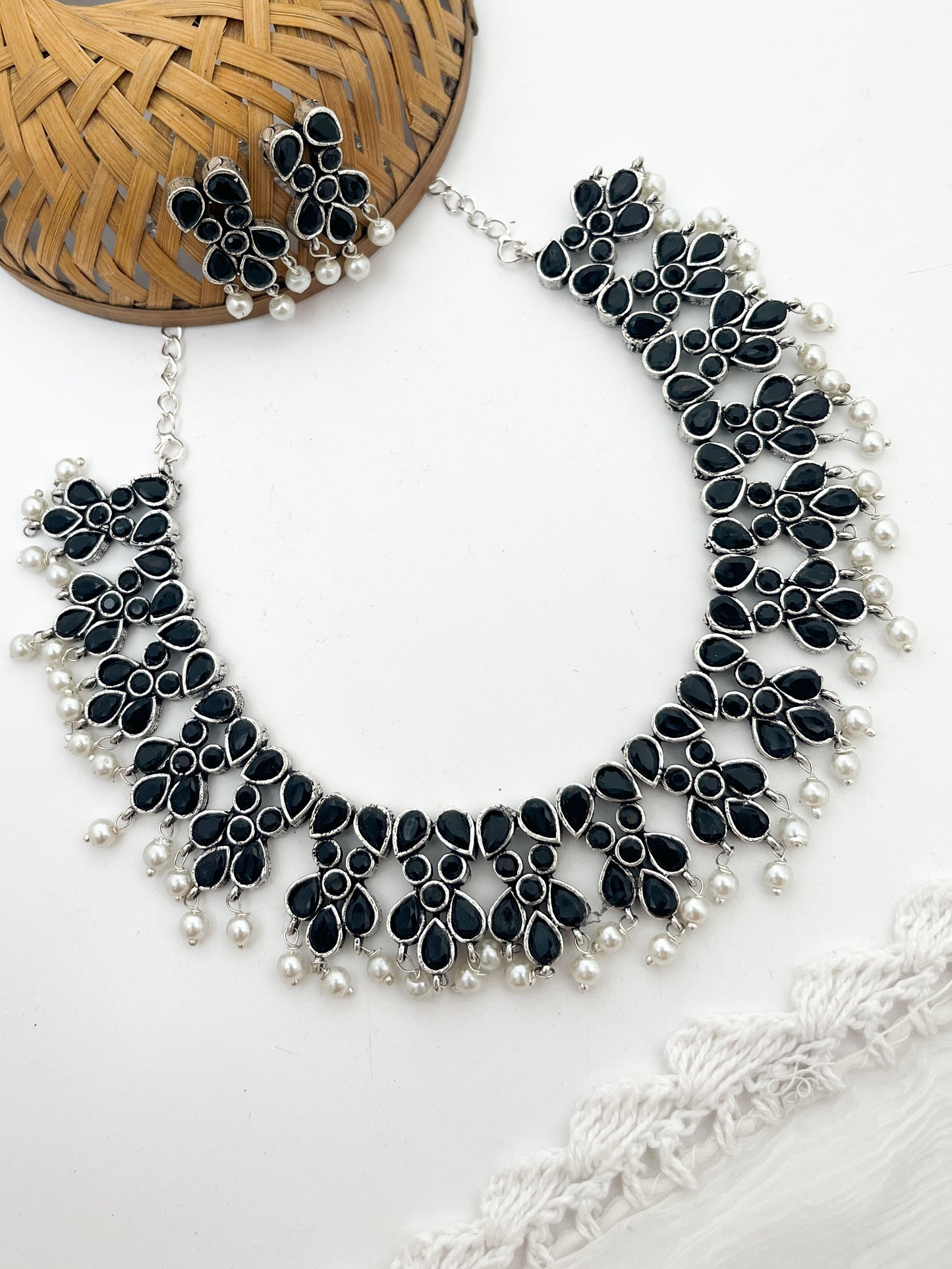 AHILYA- Brass Neckpiece With Black Monalisa Stones