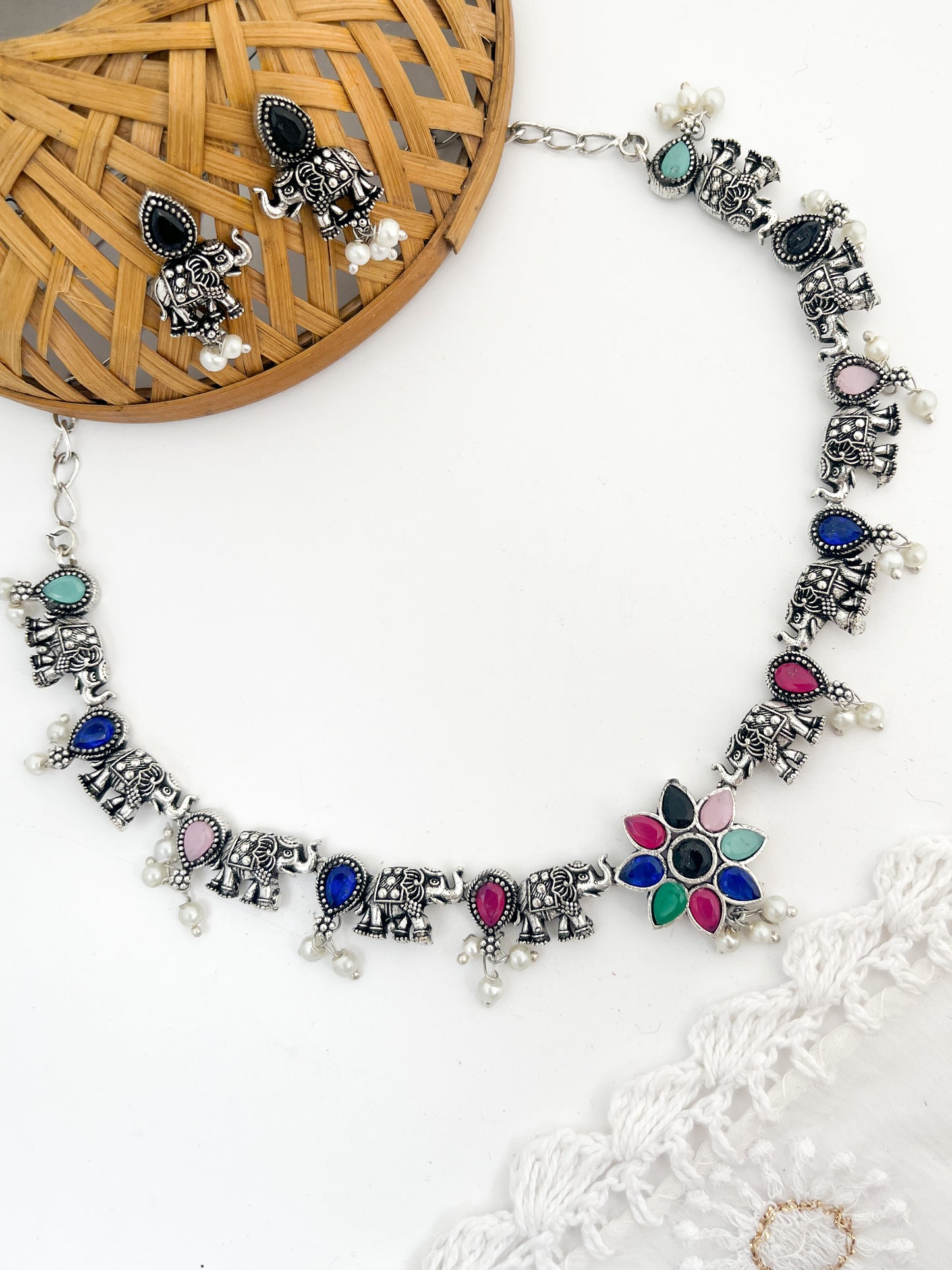 ASHWINI-Brass Neckpiece With Multicolour Monalisa Stones