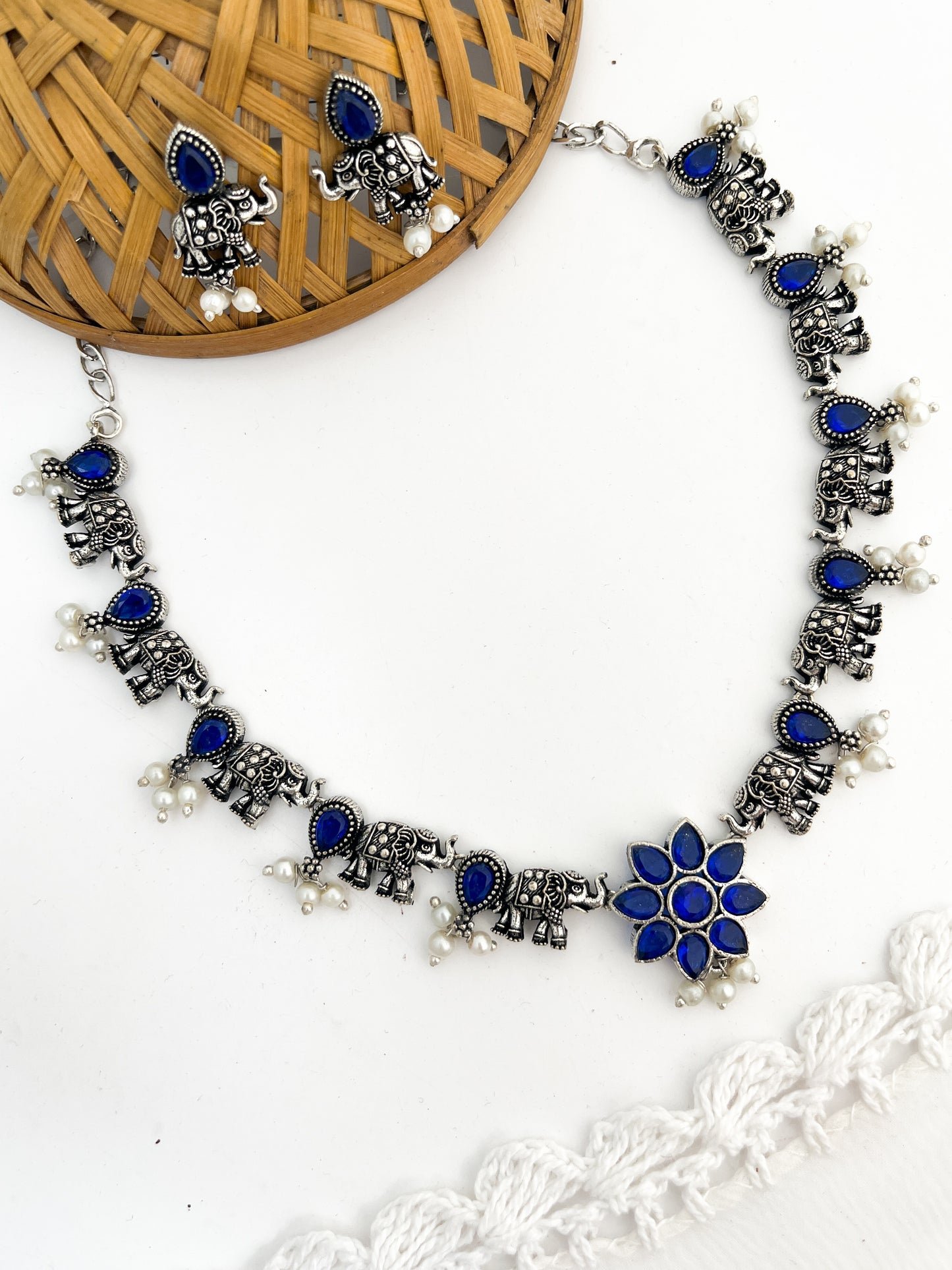 ASHWINI-Brass Neckpiece With Blue Monalisa Stones