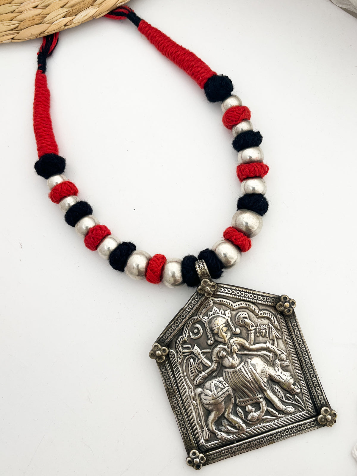 MOHINI - Brass Paan Pendant Rust Orange Patwa Dhaga Neckpiece