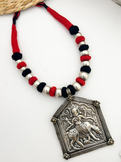 MOHINI - Brass Paan Pendant Rust Orange Patwa Dhaga Neckpiece
