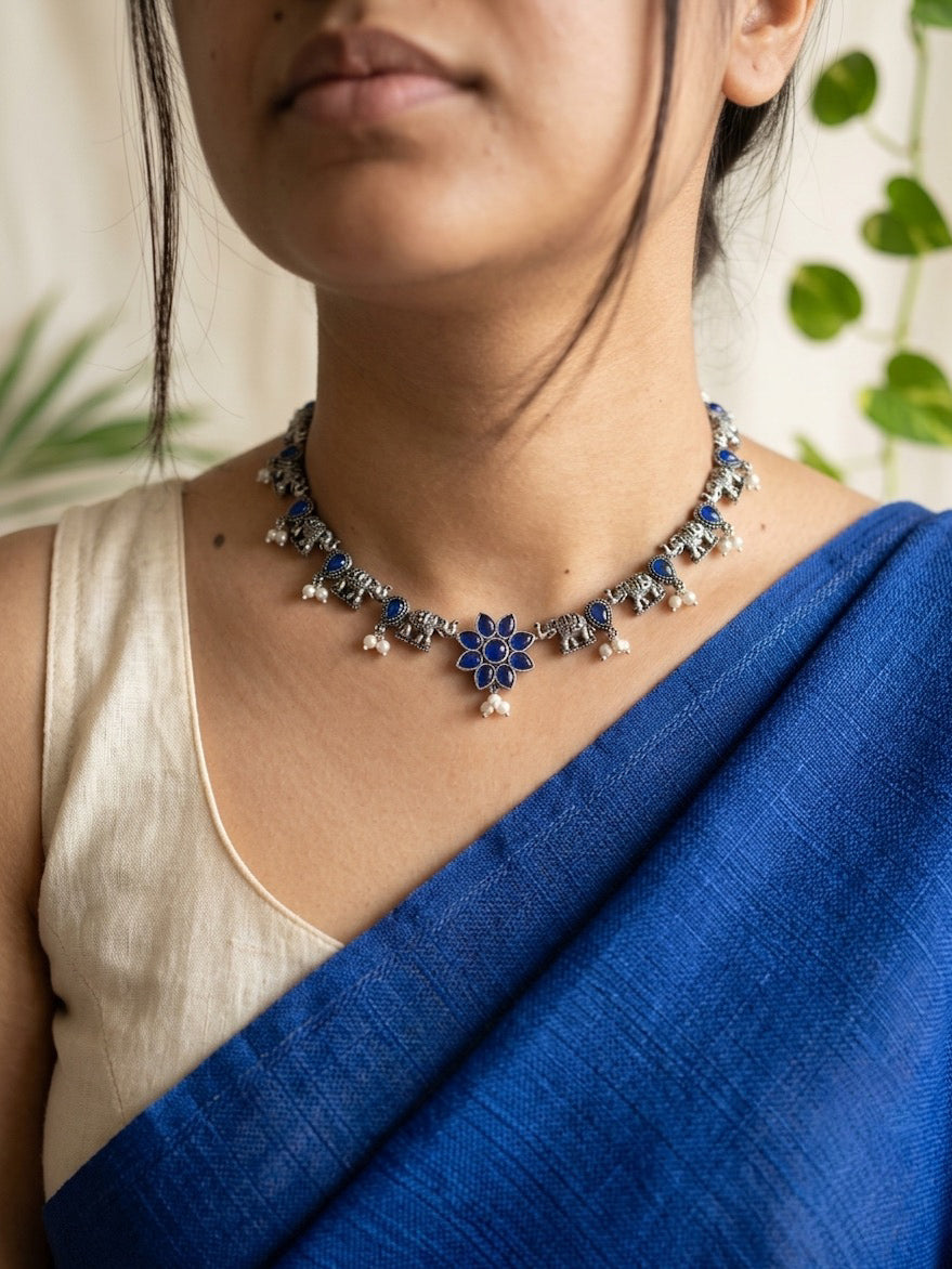 ASHWINI-Brass Neckpiece With Blue Monalisa Stones