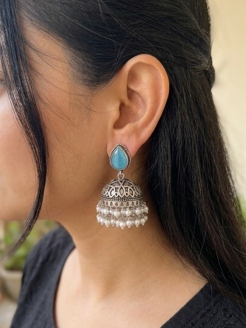 NIYATI- Brass Jhumka With Monalisa Stones Ruby
