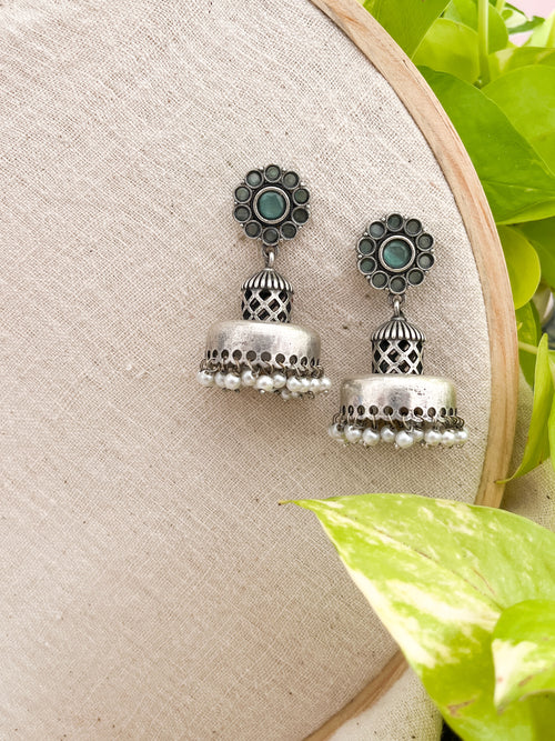 Iktara - Monalisa Flower Stud Jhumkas Green