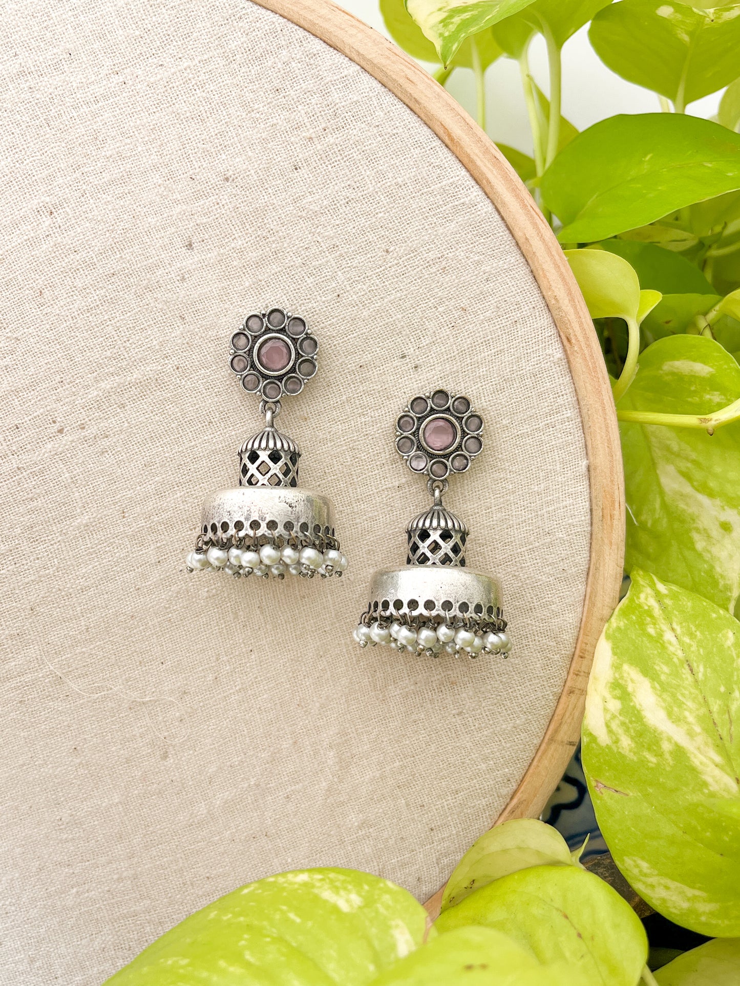 Iktara - Monalisa Flower Stud Jhumkas Pink