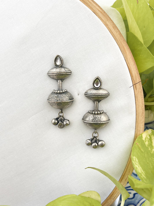 Inika - German Silver Double Matka Earrings