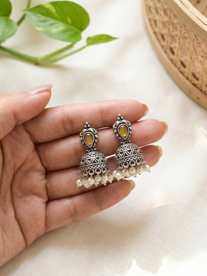 JHIMKI - German Silver Half Jhumka Neckpiece With Earrings Multi
