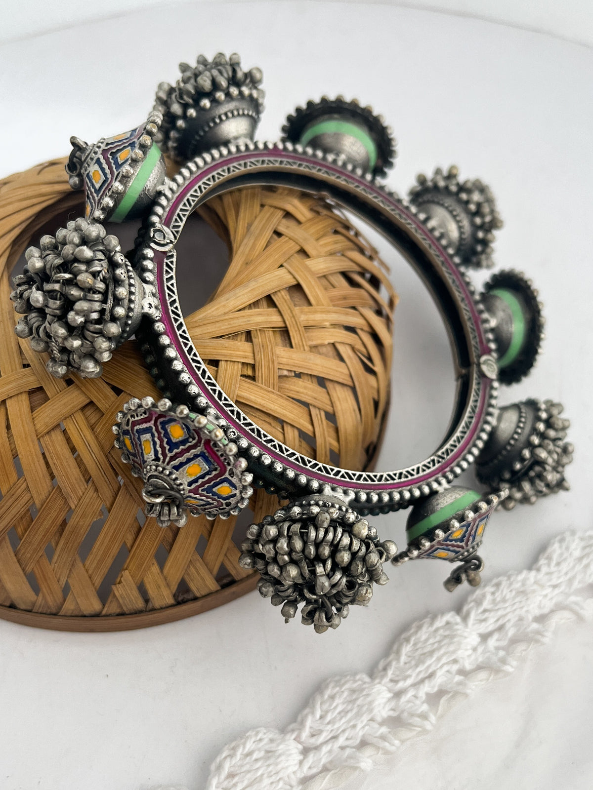 JIZA BAI - Brass Kada Bangle With Silver Plating