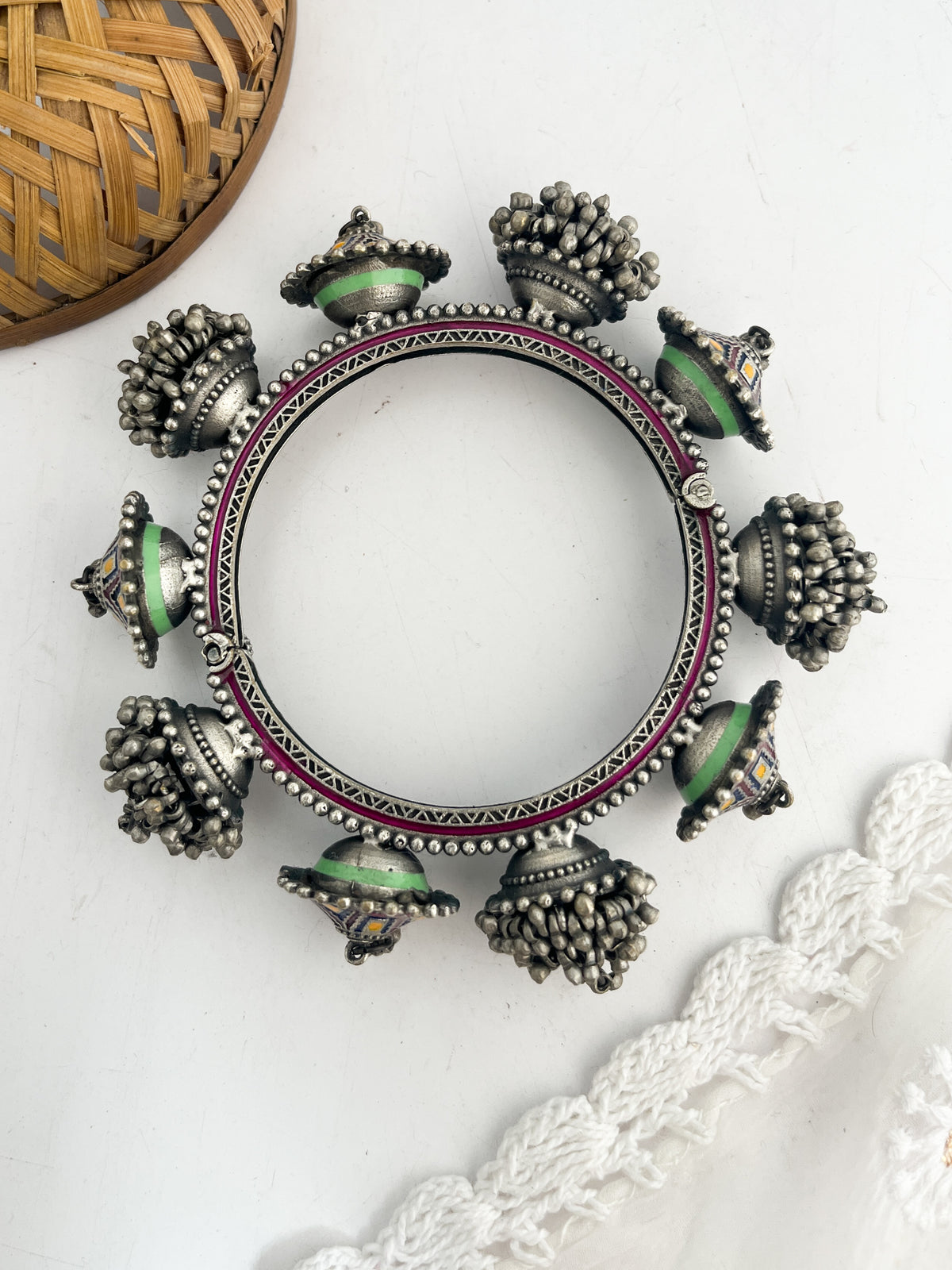 JIZA BAI - Brass Kada Bangle With Silver Plating