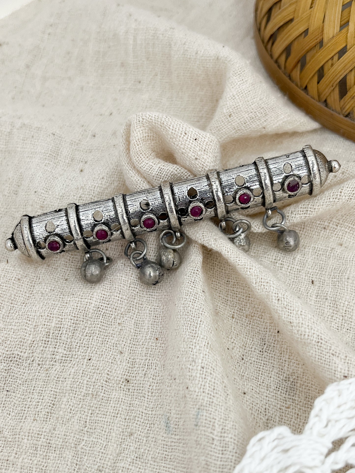 Kalindi Maroon Stone Silver Oxidised Ring