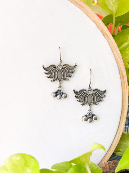 Kamala - Silver Oxidised Lotus Danglers