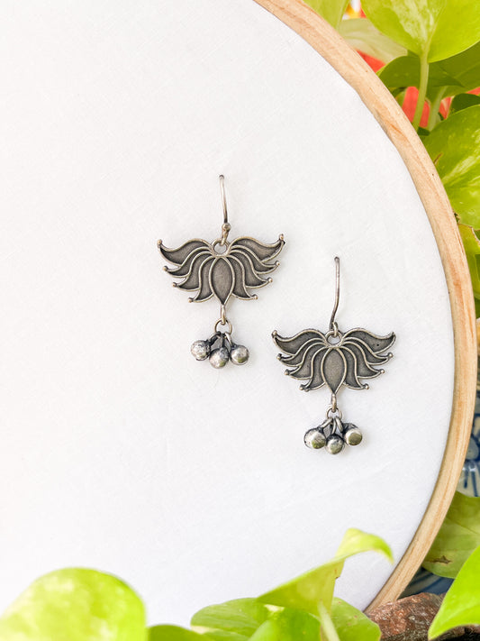 Kamala - Silver Oxidised Lotus Danglers