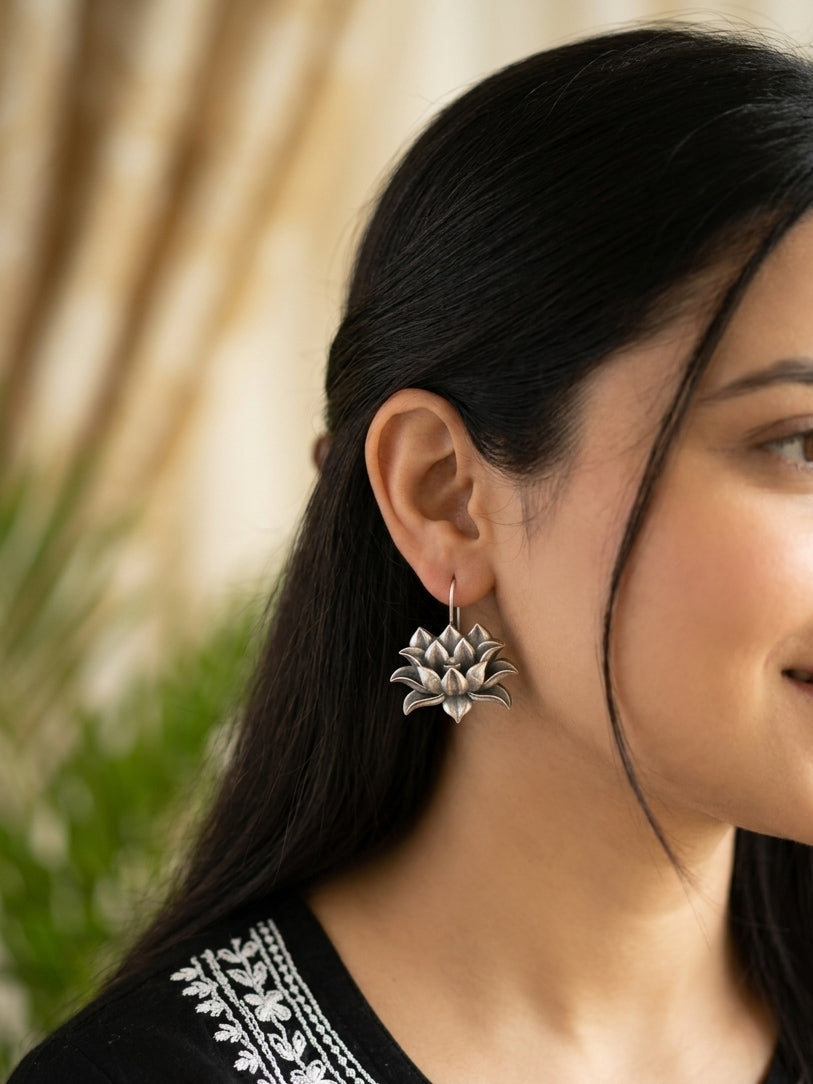 KAMALI - German Silver Lotus Danglers