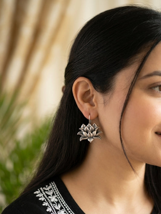 KAMALI - German Silver Lotus Danglers