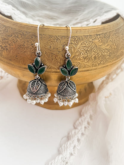 KANISHKA - Light Weight Brass Jhumka With Monalisa Stones Green