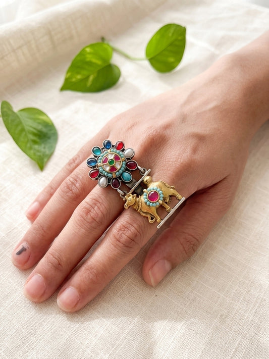 KRISHNA PICHWAI- German Silver Dual Tone Ring Multi