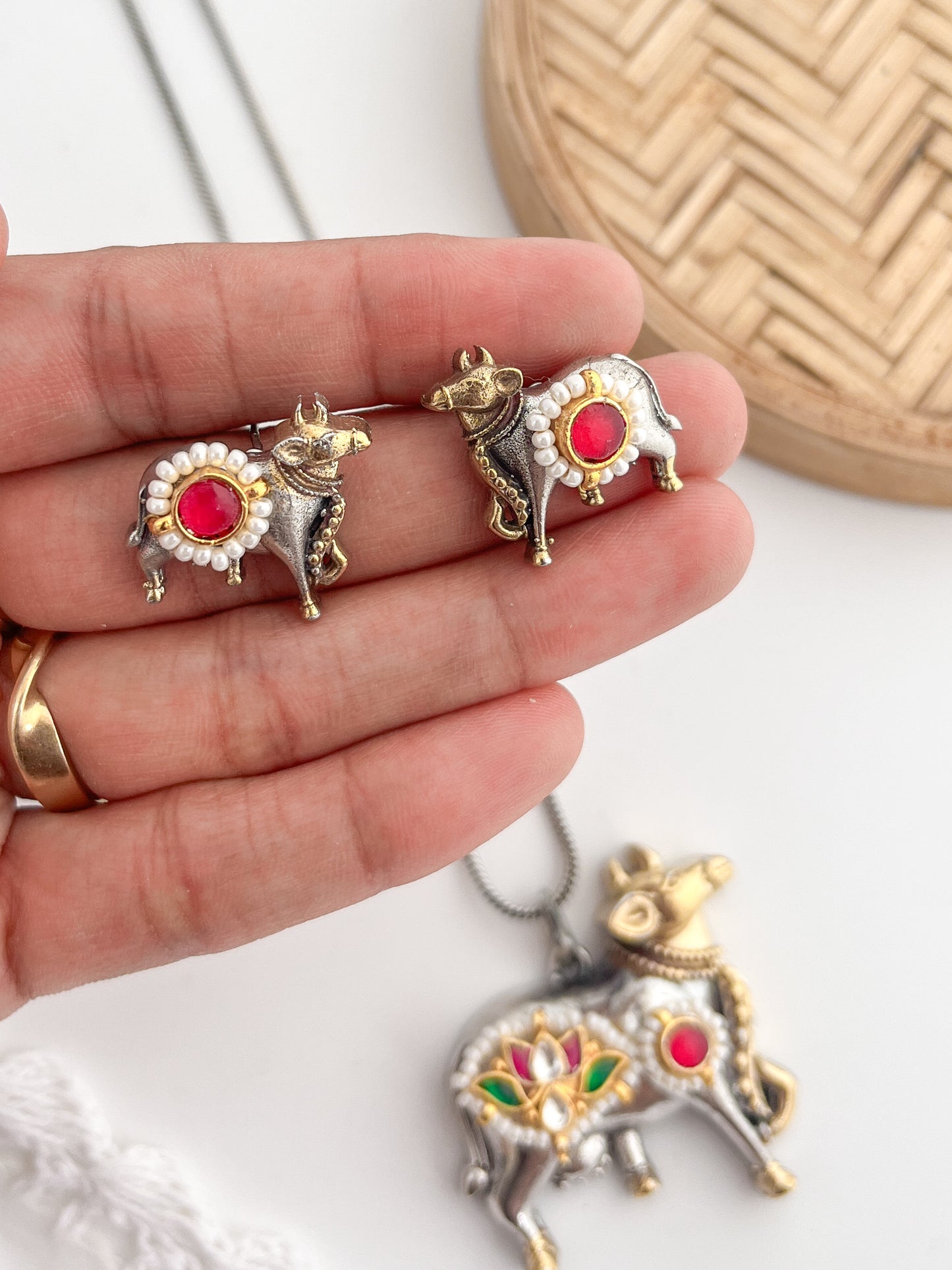 KRISHNI- Beautiful Dual Tone German Silver Pendant With Kundan Work