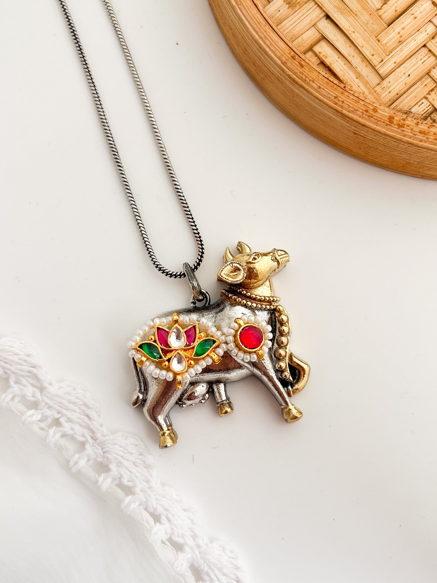 KRISHNI- Beautiful Dual Tone German Silver Pendant With Kundan Work