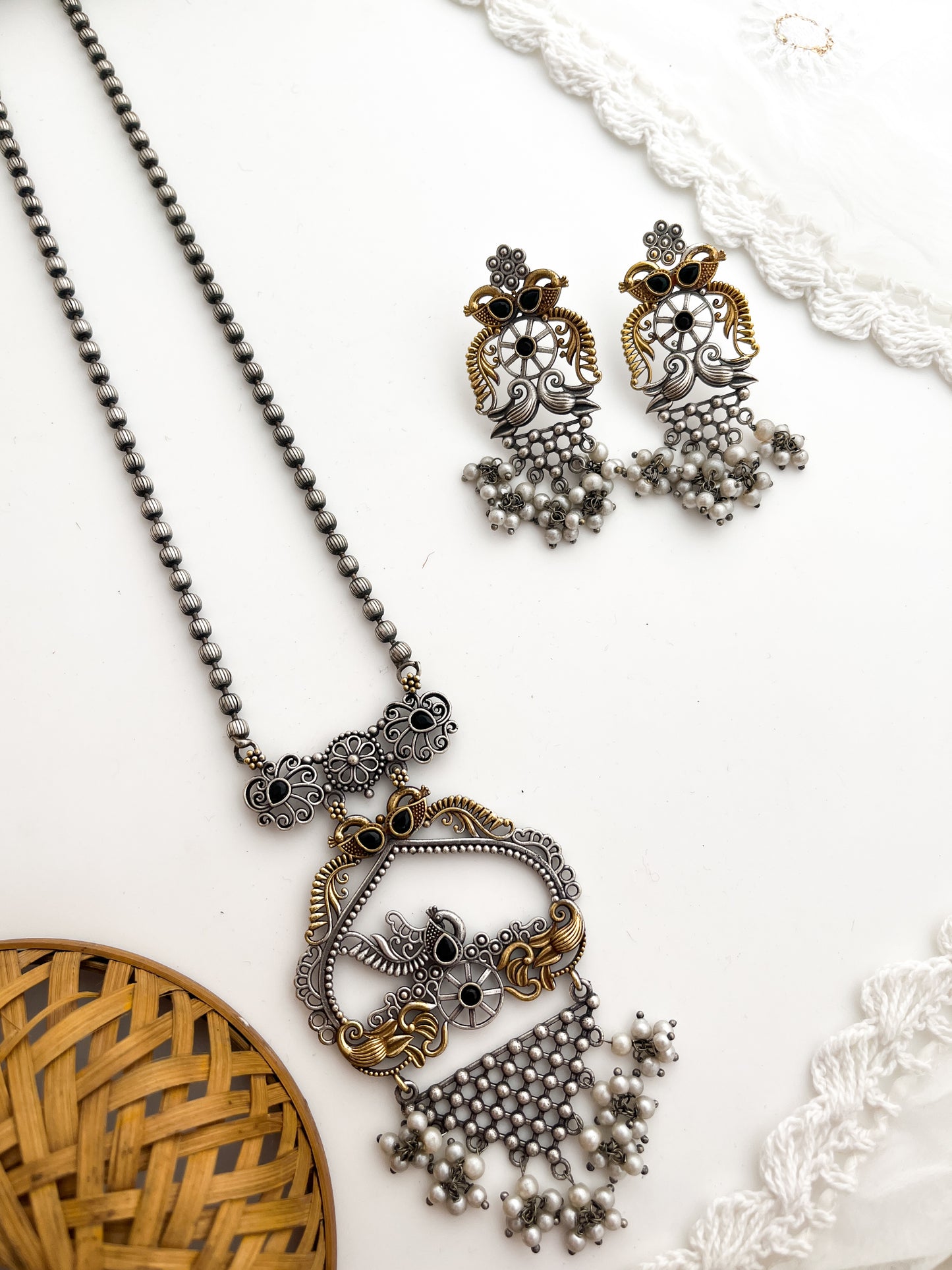 Kunti - Silver Oxidized Long Neckpiece