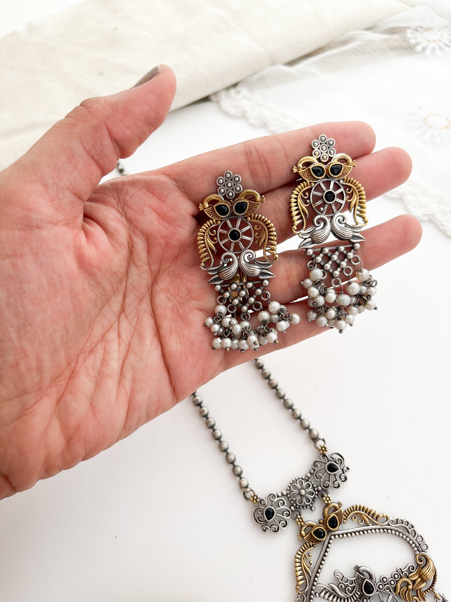 Kunti - Silver Oxidized Long Neckpiece