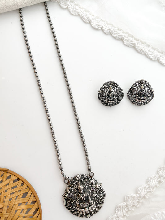 Lalita - Silver Oxidized Durga Long Neckpiece
