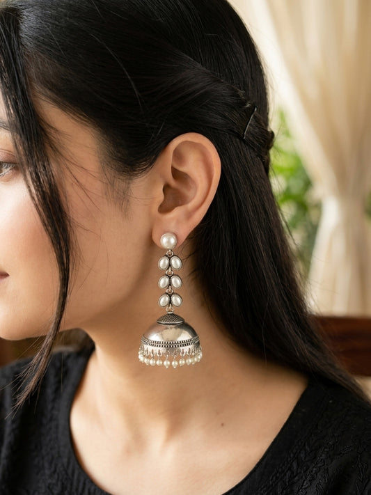 MEERA- German Silver Moti Jhumka