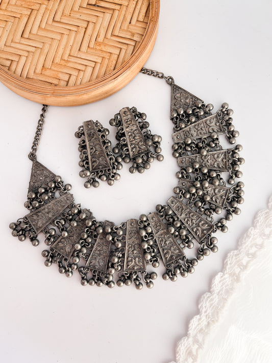 MERAKI - Black Polish Ghungroo Necklace With Earrings