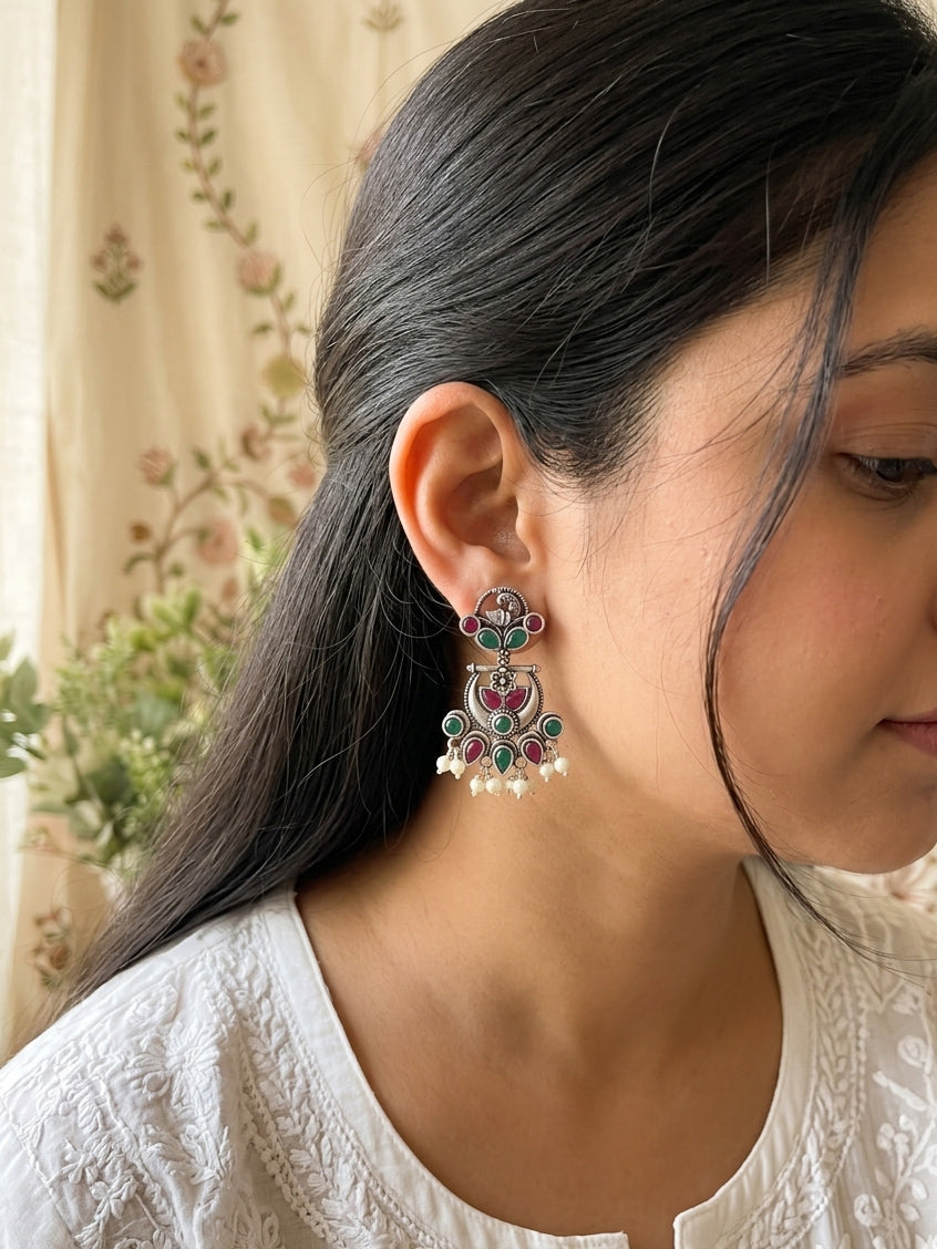 MIHIKA- German Silver Dangler Red And Green