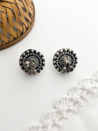 Madhubala - Silver Oxidised German Silver Ghungroo Studs