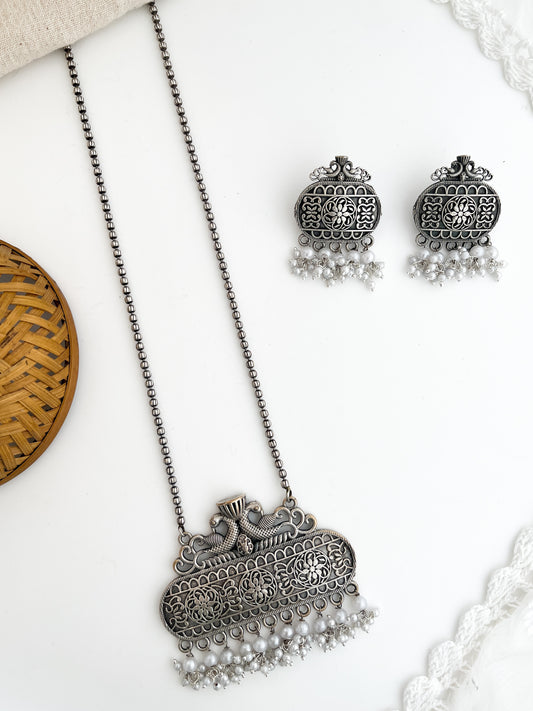 Madhubala - Silver Oxidised Long Neckpiece
