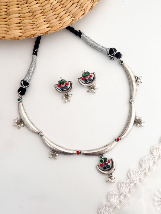 MADHURI - German Silver Hasli Necklace