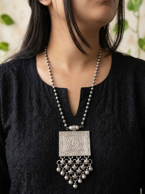 MAHIRA - German Silver Tabiz Pendant Matarmala