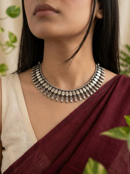 Malvika - Silver Plated Brass Short Neckpiece