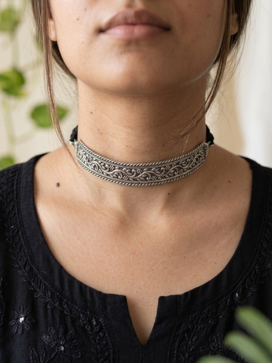 MANASI- Brass Chocker With Silver Plating