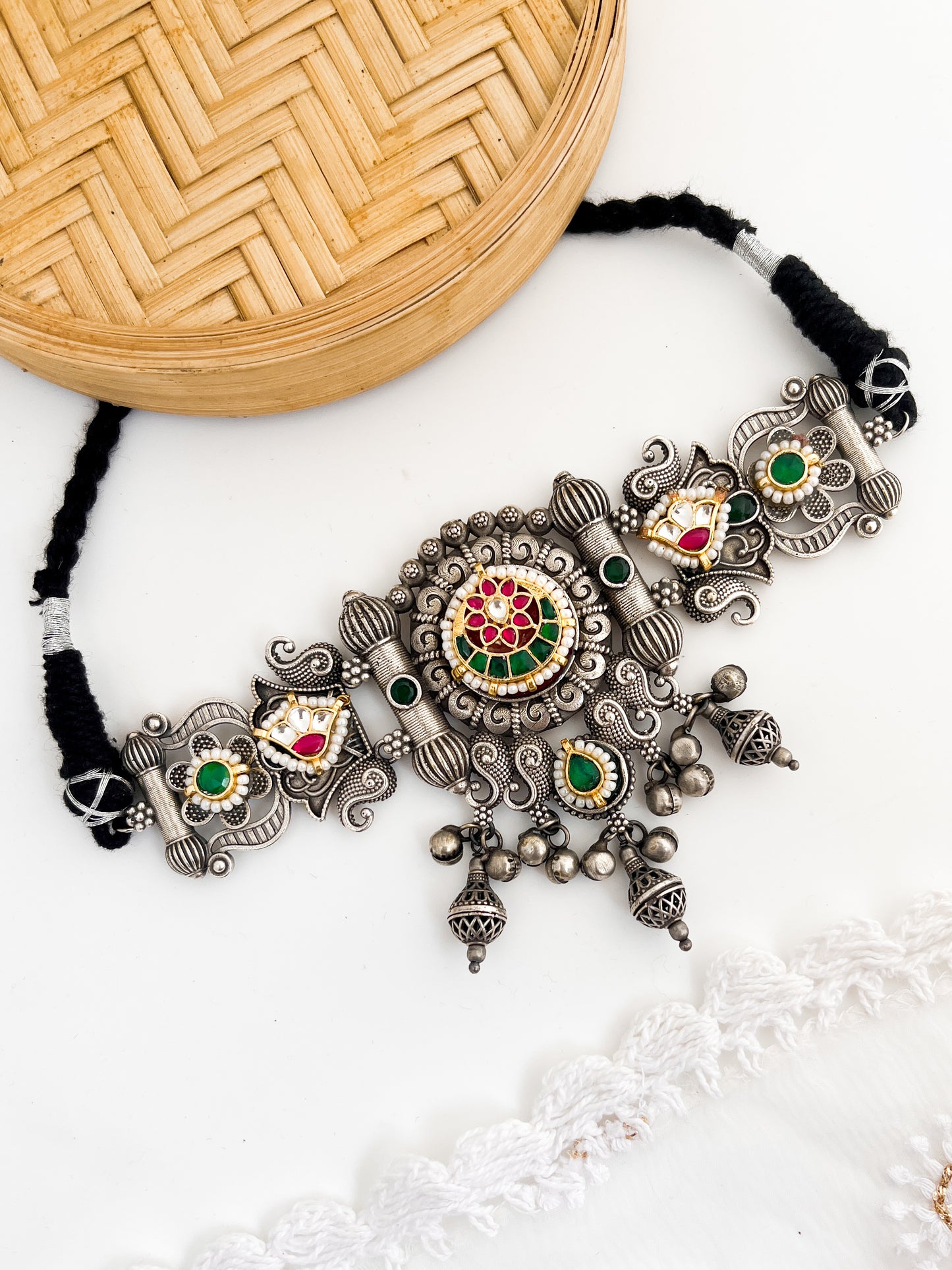 MANMOHINI - German Silver Chocker With Stone And Kundan Work