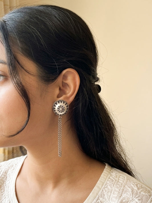 MANVI- German Silver Stud With Dangling Chain