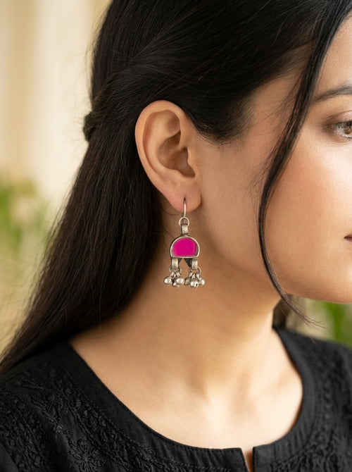 MAHI -- Brass With Silver Plating Pink Glass Afghan Jewellery
